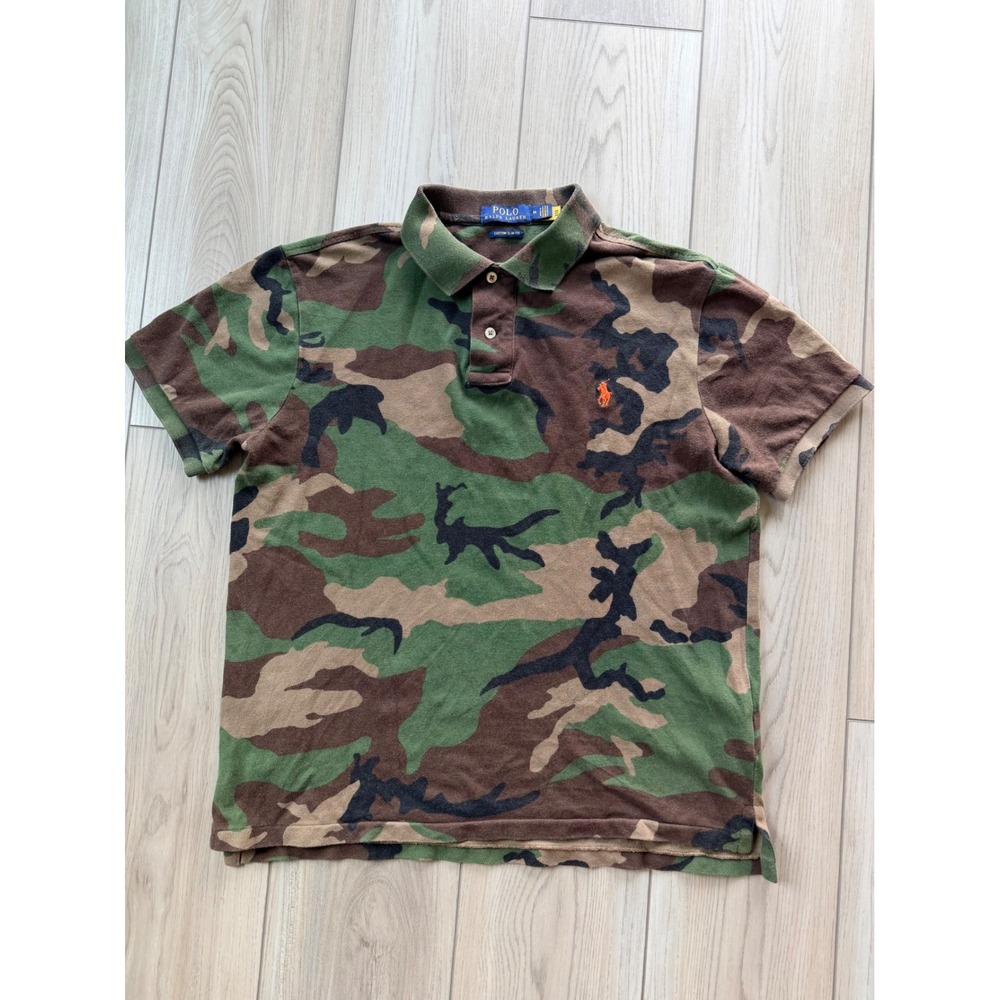Polo Ralph Lauren Polo Shirt Mens M Camo Custom Slim Fit Orange Pony Camouflage